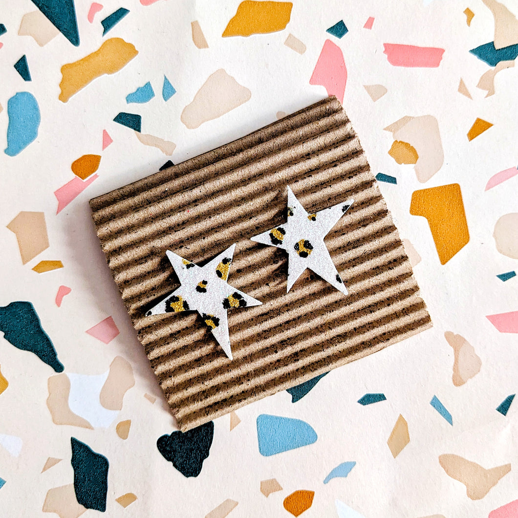 Good Disco White Leopard Print Mini Star Earrings
