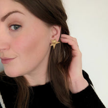Load image into Gallery viewer, Good Disco Gold Leatherette Mini Star Earrings
