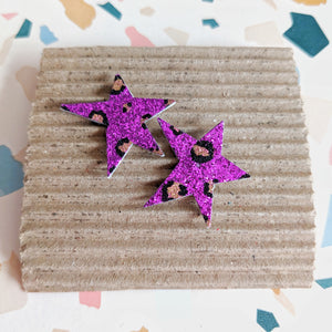 Good Disco Purple Leopard Print Mini Star Earrings
