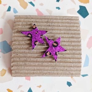 Good Disco Purple Leopard Print Mini Star Earrings