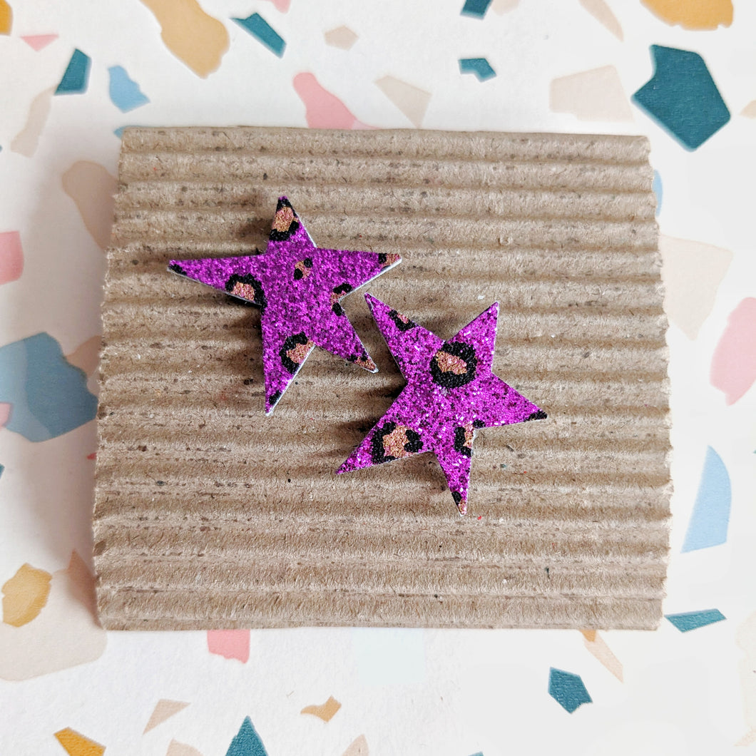 Good Disco Purple Leopard Print Mini Star Earrings