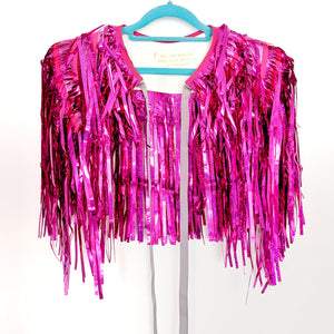 Hot Pink Tinsel Disco Party Festival Cape