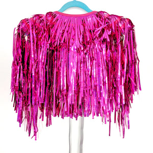 Hot Pink Tinsel Disco Party Festival Cape