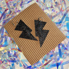Load image into Gallery viewer, Dark Confetti Fine Glitter Disco Bolt Lightning Earrings
