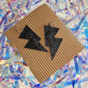 Dark Confetti Fine Glitter Disco Bolt Lightning Earrings