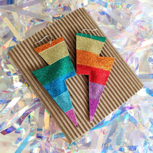 Load image into Gallery viewer, Big Rainbow Glitter - Super Disco Bolt Oversized Lightning Bolt Earrings
