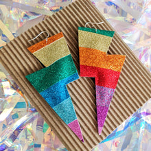 Load image into Gallery viewer, Big Rainbow Glitter - Super Disco Bolt Oversized Lightning Bolt Earrings
