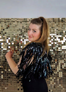 Black Holographic Tinsel - Disco Party Cape