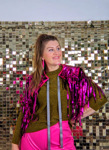 Hot Pink Tinsel Disco Party Festival Cape