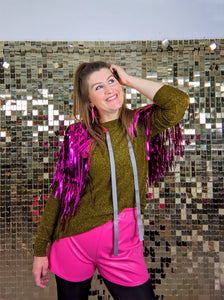 Hot Pink Tinsel Disco Party Festival Cape