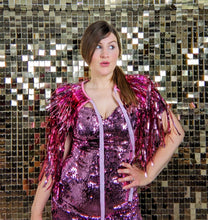 Load image into Gallery viewer, Pale Pink Tinsel Disco Party Festival Cape
