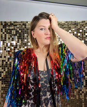 Load image into Gallery viewer, Rainbow Cascade - Disco Party Tinsel Festival Cape
