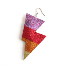Load image into Gallery viewer, Rainbow Disco Bolt Lightning Bolt Earrings
