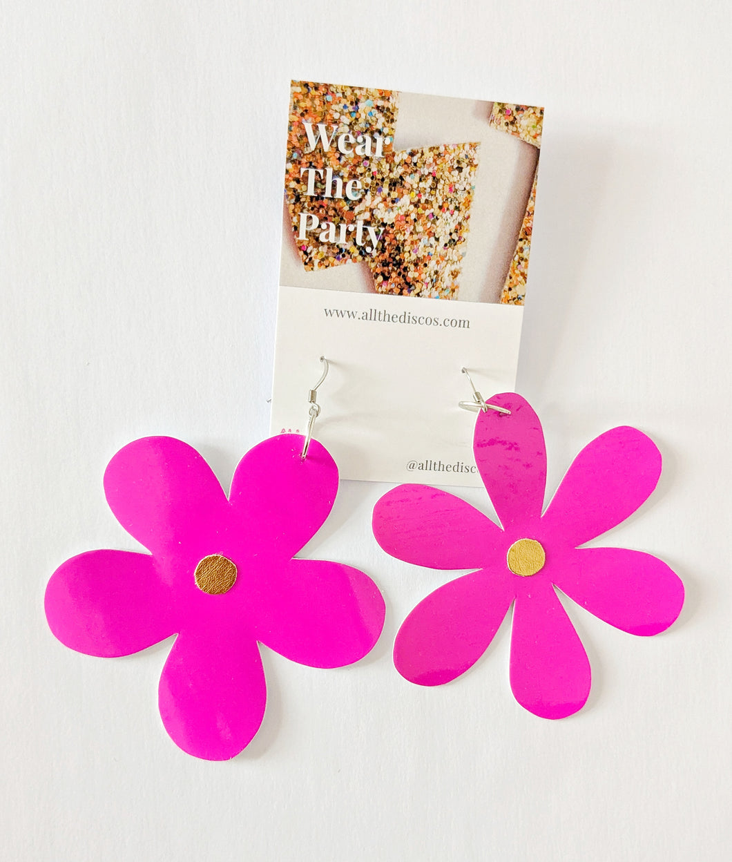 Large Spring Flower Dangle Earrings - Patent Pink Mixed Petal