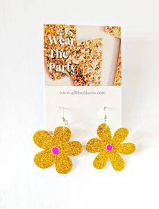 Small Spring Petal Dangle Earrings - Gold Glitter Mixed Petal
