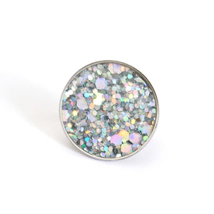 Statement Glitter Disc Ring - Holographic Silver