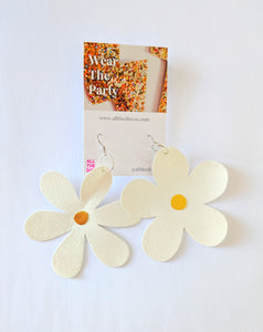 Large Spring Flower Dangle Earrings - White Glitter Mixed Petal