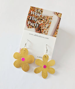 Small Spring Petal Dangle Earrings - Gold Leatherette Mixed Petal