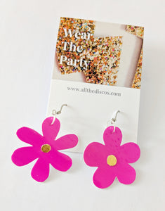 Small Spring Petal Dangle Earrings - Patent Pink Leatherette Mixed Petal