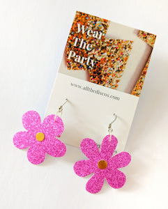Small Spring Petal Dangle Earrings -  Pink Glitter Mixed Petal