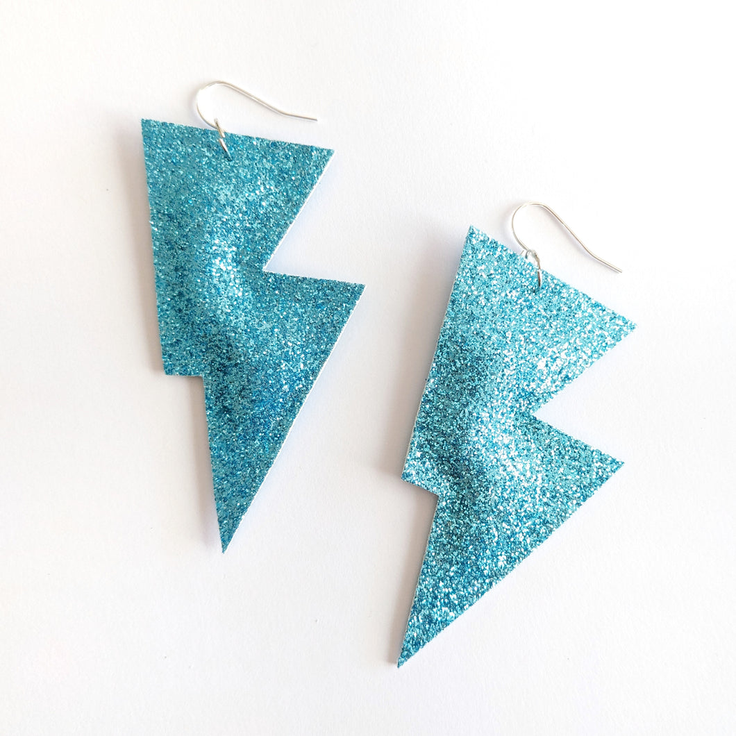 Turquoise Fine Glitter Disco Bolt Lightning Bolt Earrings