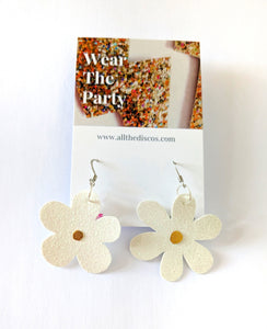 Small Spring Flower Dangle Earrings - White Glitter Mixed Petal