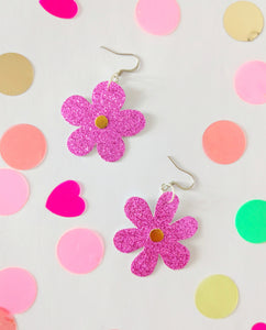Small Spring Petal Dangle Earrings -  Pink Glitter Mixed Petal