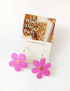 Small Spring Petal Dangle Earrings -  Pink Glitter Mixed Petal