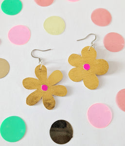 Small Spring Petal Dangle Earrings - Gold Leatherette Mixed Petal