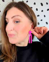 Load image into Gallery viewer, Pink Patent Statement Stud Dangles
