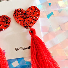 Load image into Gallery viewer, Red Heart Tassel Earrings
