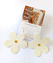 Load image into Gallery viewer, Medium Spring Flower Dangle Earrings - White Glitter Petal

