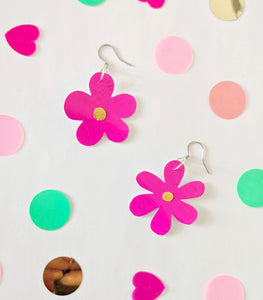 Small Spring Petal Dangle Earrings - Patent Pink Leatherette Mixed Petal