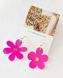 Small Spring Petal Dangle Earrings - Patent Pink Leatherette Mixed Petal