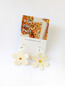 Small Spring Flower Dangle Earrings - White Glitter Mixed Petal