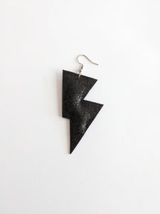 Black Fine Glitter Disco Bolt Lightning Bolt Earrings