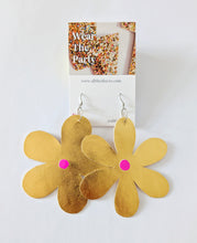Load image into Gallery viewer, Large Spring Flower Dangle Earrings - Gold Leatherette Mixed Petal
