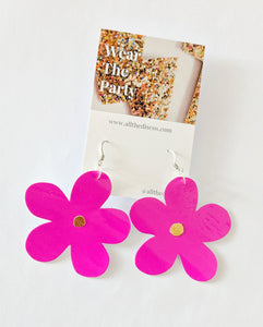 Medium Spring Flower Dangle Earrings - Patent Pink Petal