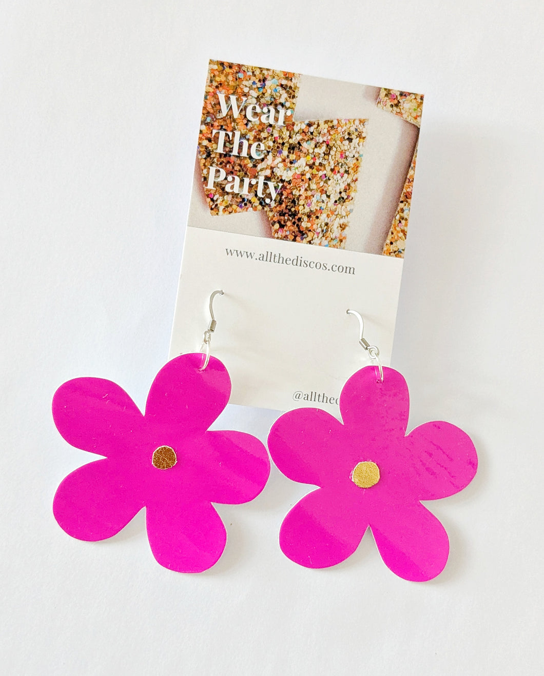 Medium Spring Flower Dangle Earrings - Patent Pink Petal