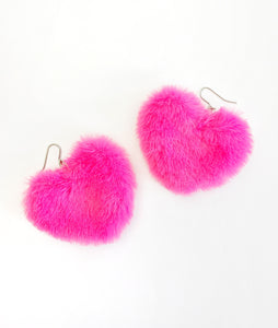 Fluffy Hearts - Faux Fur Heart Earrings