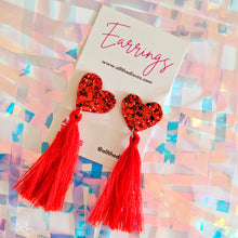 Load image into Gallery viewer, Red Heart Tassel Earrings
