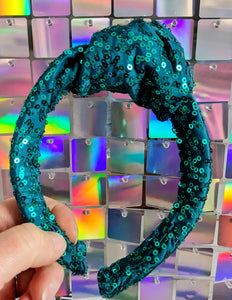 Knotted Hairband - Teal Green Sequin
