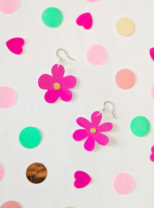 Small Spring Petal Dangle Earrings - Patent Pink Leatherette Mixed Petal