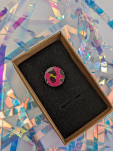 Statement Disc Ring - Neon Leopard Print