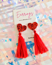 Load image into Gallery viewer, Red Heart Tassel Earrings
