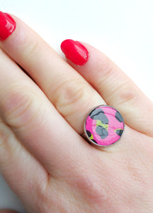 Statement Disc Ring - Neon Leopard Print