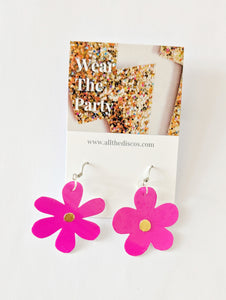 Small Spring Petal Dangle Earrings - Patent Pink Leatherette Mixed Petal