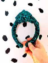 Load image into Gallery viewer, Knotted Hairband - Teal Green Sequin

