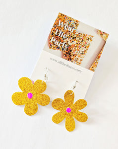 Small Spring Petal Dangle Earrings - Gold Glitter Mixed Petal