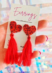 Red Heart Tassel Earrings